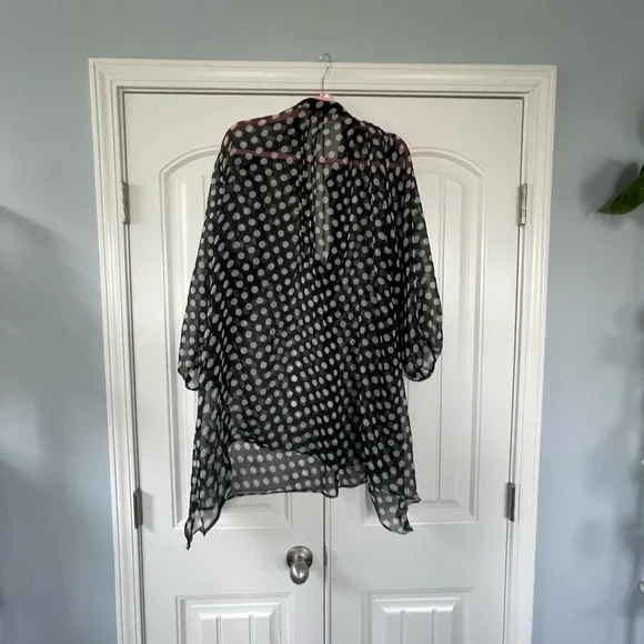 Sheer Black and White Polka Dot Blouse Medium/Large - Picture 2 of 5
